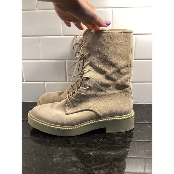 Vince Kady Women's Suede Lace Up Mid Combat Boots Comfort Bohemian Tan Size 8.5M - Picture 4 of 9